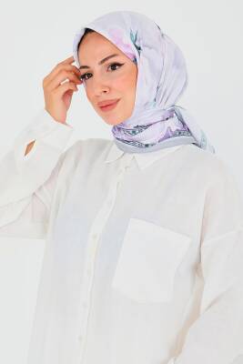 Desenli Bambu Şal Lila - 27521 