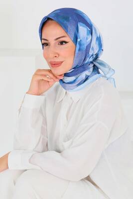 Desenli Bambu Şal Mavi - 27522 