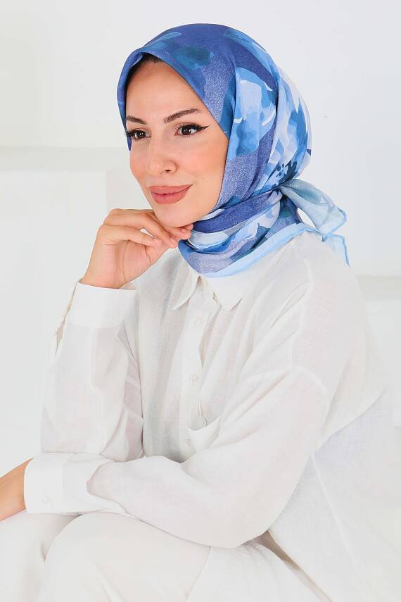 Desenli Bambu Şal Mavi - 27522 - 1