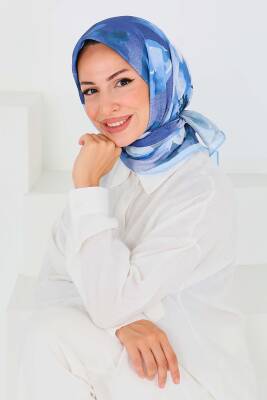 Desenli Bambu Şal Mavi - 27522 - 2
