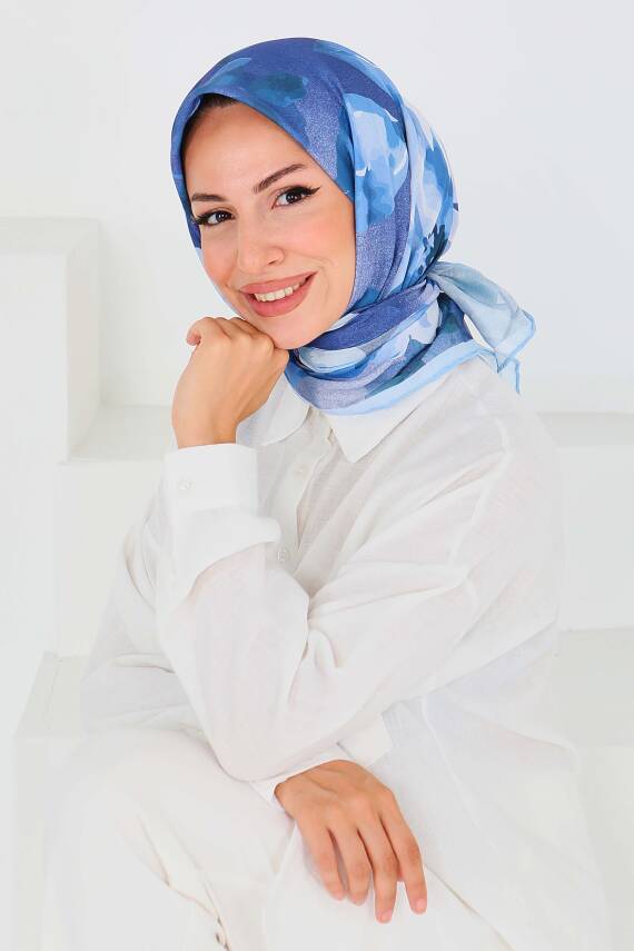 Desenli Bambu Şal Mavi - 27522 - 2
