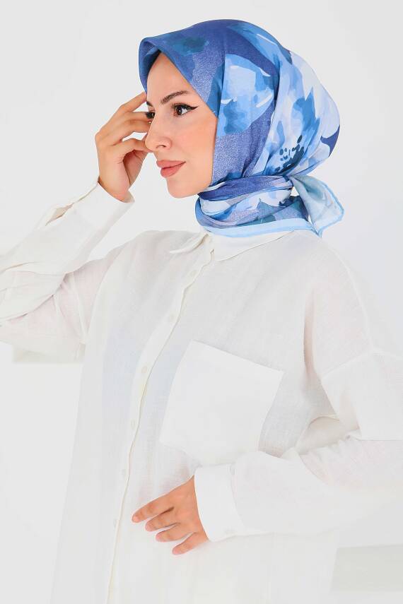 Desenli Bambu Şal Mavi - 27522 - 3