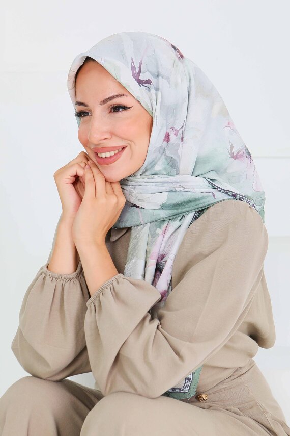 Desenli Bambu Şal Mint - 27521 - 4