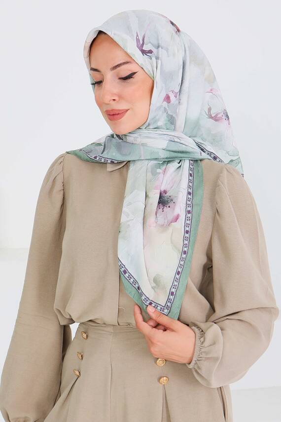 Desenli Bambu Şal Mint - 27521 - 2