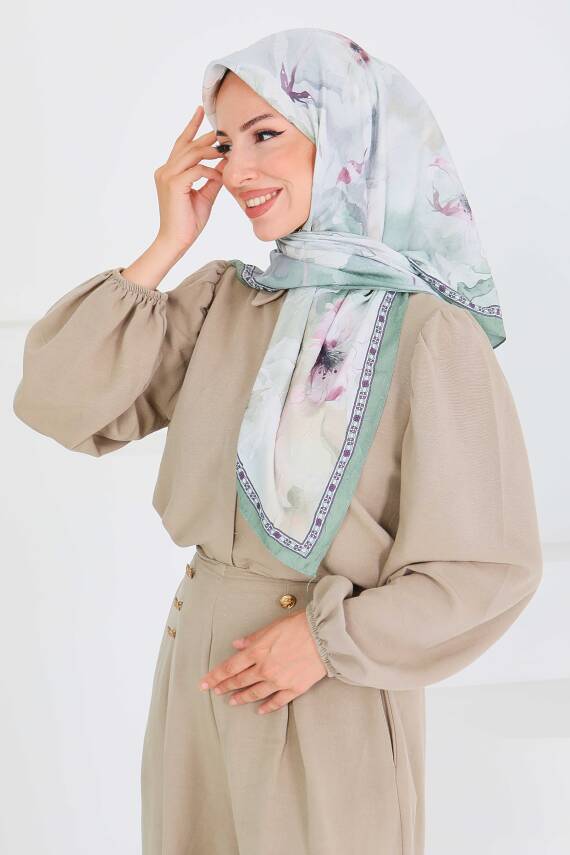 Desenli Bambu Şal Mint - 27521 - 3