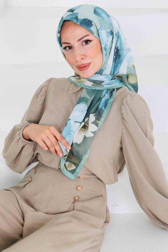 Desenli Bambu Şal Mint - 27522 - 2