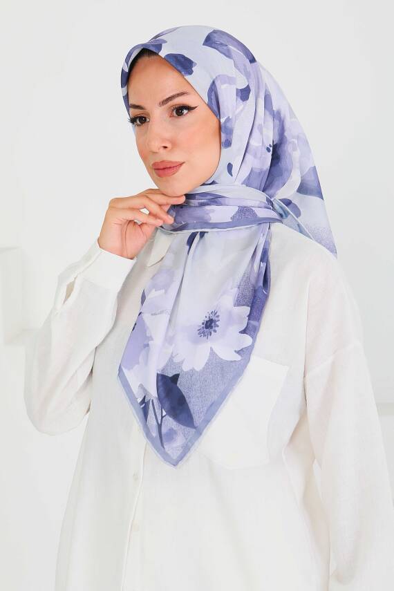 Desenli Bambu Şal Mor - 27522 - 2