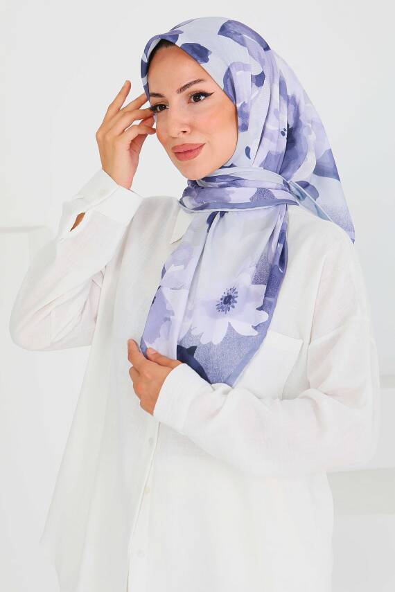 Desenli Bambu Şal Mor - 27522 - 3