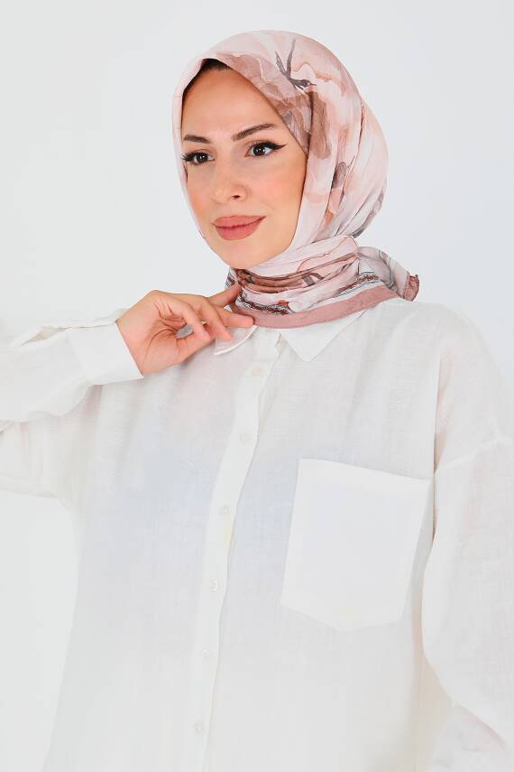 Desenli Bambu Şal Somon - 27521 - 2