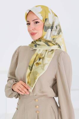 Desenli Bambu Şal Yağ Yeşili - 27522 