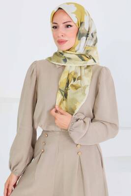 Desenli Bambu Şal Yağ Yeşili - 27522 - 4