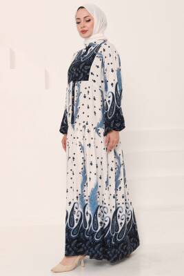 Desenli Düğmeli Elbise Lacivert - 27040 - 2