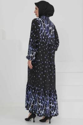 Desenli Düğmeli Elbise Mavi - 27493 - 5