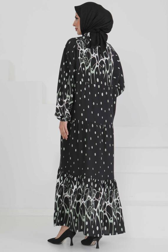 Desenli Düğmeli Elbise Mint - 27493 - 5