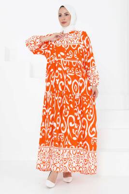 Desenli Düğmeli Elbise Oranj - 27428 - 3