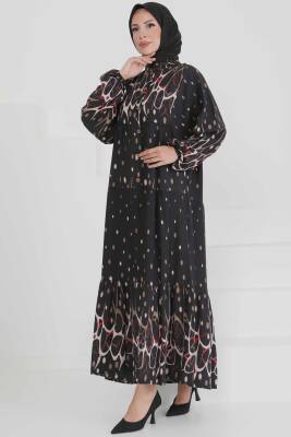 Desenli Düğmeli Elbise Vizon - 27493 - 4