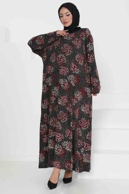 Desenli Elbise Bordo - 27368 