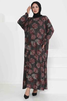 Desenli Elbise Bordo - 27368 - 2