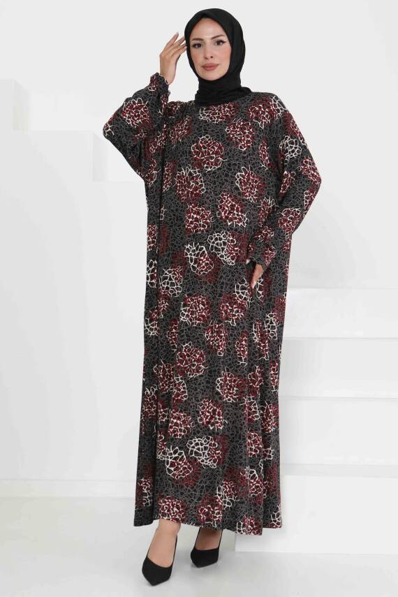 Desenli Elbise Bordo - 27368 - 2