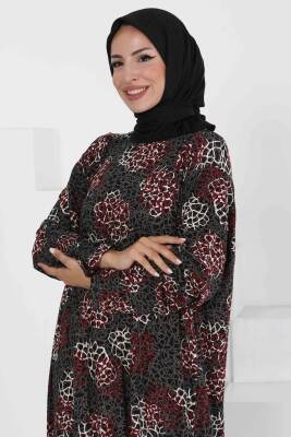 Desenli Elbise Bordo - 27368 - 3