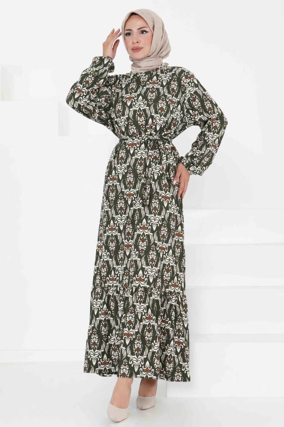 Desenli Elbise Haki - 27368 - 1