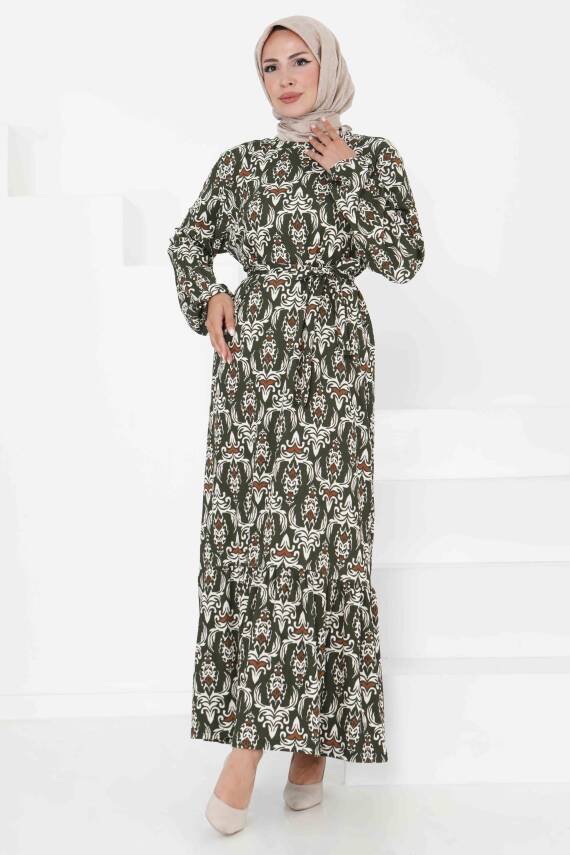Desenli Elbise Haki - 27368 - 2