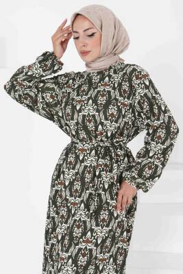 Desenli Elbise Haki - 27368 - 4