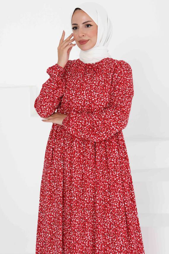 Desenli Elbise Kirmizi - 27421 - 2