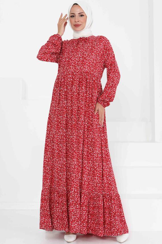 Desenli Elbise Kirmizi - 27421 - 3