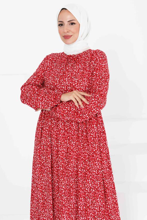 Desenli Elbise Kirmizi - 27421 - 4