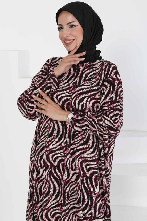 Desenli Elbise Mor - 27370 - 2