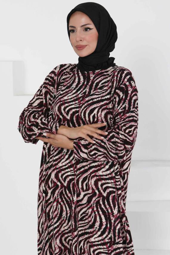 Desenli Elbise Mor - 27370 - 3