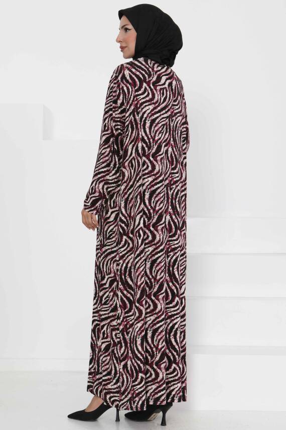 Desenli Elbise Mor - 27370 - 4