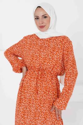 Desenli Elbise Oranj - 27421 - 2