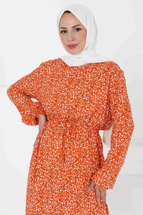 Desenli Elbise Oranj - 27421 - 2