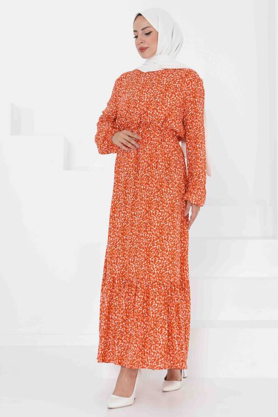 Desenli Elbise Oranj - 27421 - 4