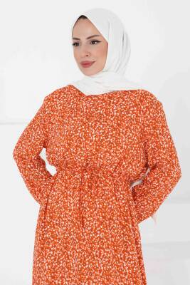 Desenli Elbise Oranj - 27421 - 5