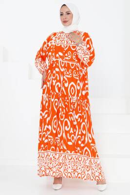 Desenli Elbise Oranj - 27431 - 2