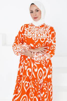 Desenli Elbise Oranj - 27431 - 3