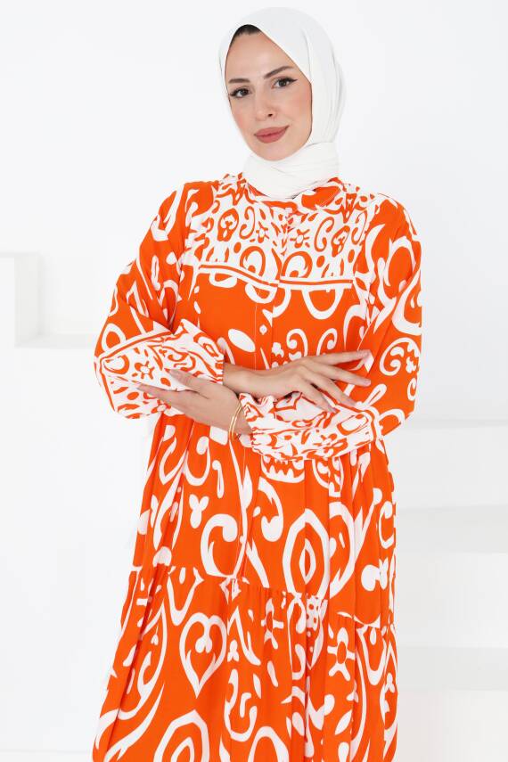 Desenli Elbise Oranj - 27431 - 3