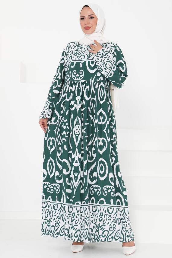 Desenli Elbise Zümrüt - 27431 - 1