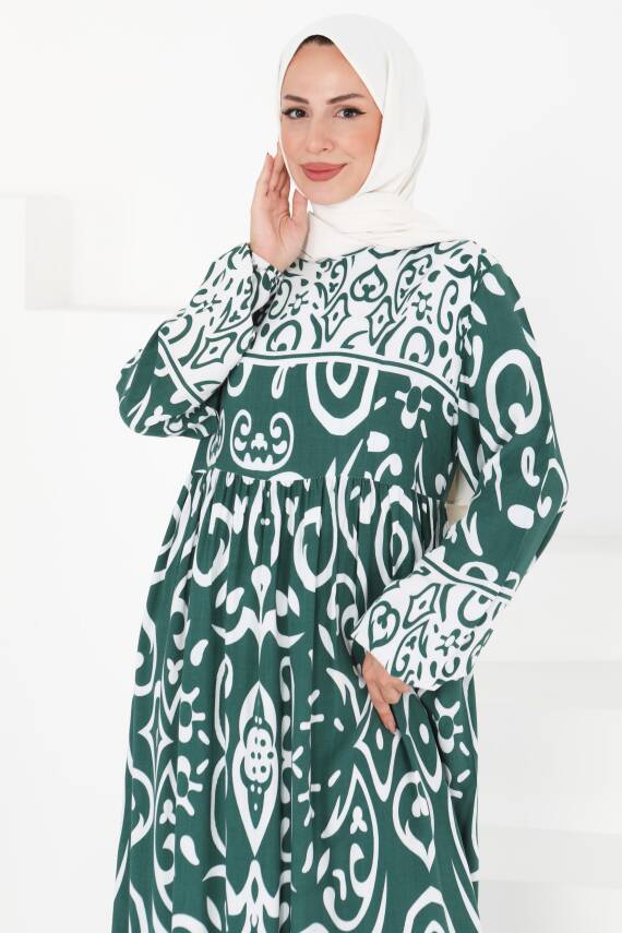 Desenli Elbise Zümrüt - 27431 - 2