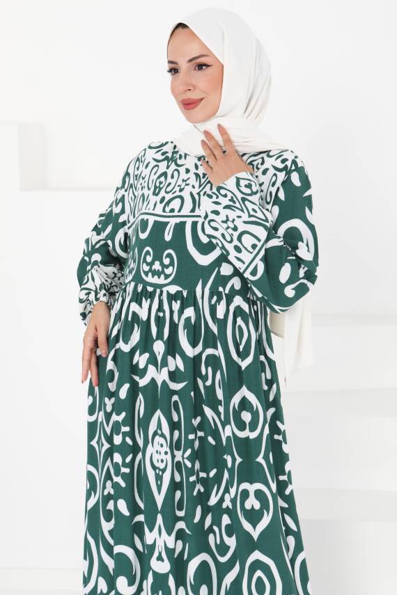 Desenli Elbise Zümrüt - 27431 - 4