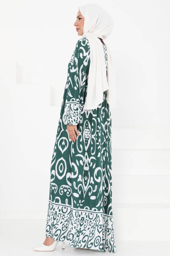 Desenli Elbise Zümrüt - 27431 - 5