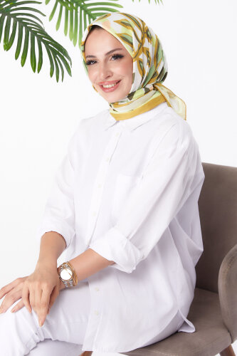 Desenli Eşarp Yağ Yeşili - 26159 - 2