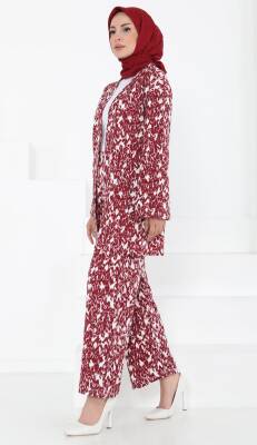 Desenli Kimono Takım Bordo - 27132 - 4