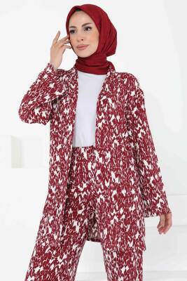 Desenli Kimono Takım Bordo - 27132 - 5