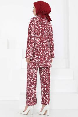 Desenli Kimono Takım Bordo - 27132 - 6