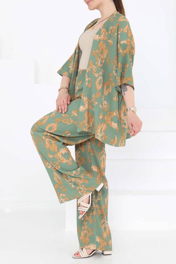 Desenli Kimono Takım Haki - 27287 - 1