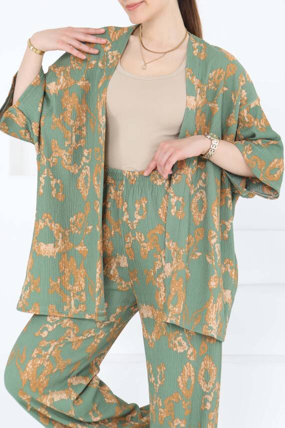 Desenli Kimono Takım Haki - 27287 - 2